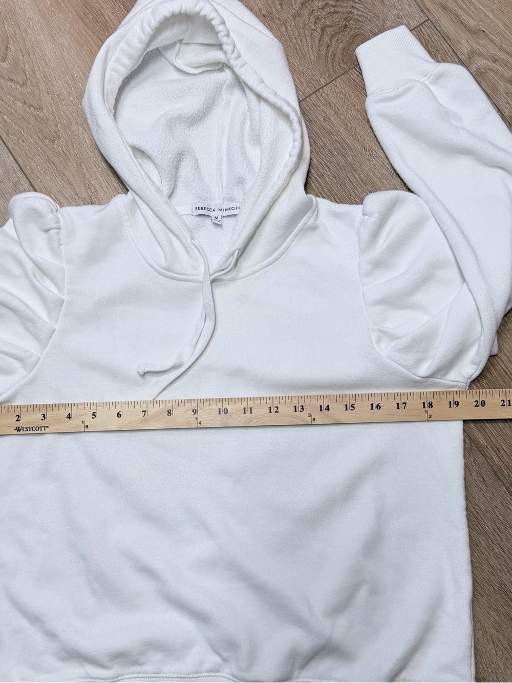 Rebecca Minkoff Janine White Puff Sleeve Hoodie Sweatshirt Size Medium, Coquette - Picture 9 of 11
